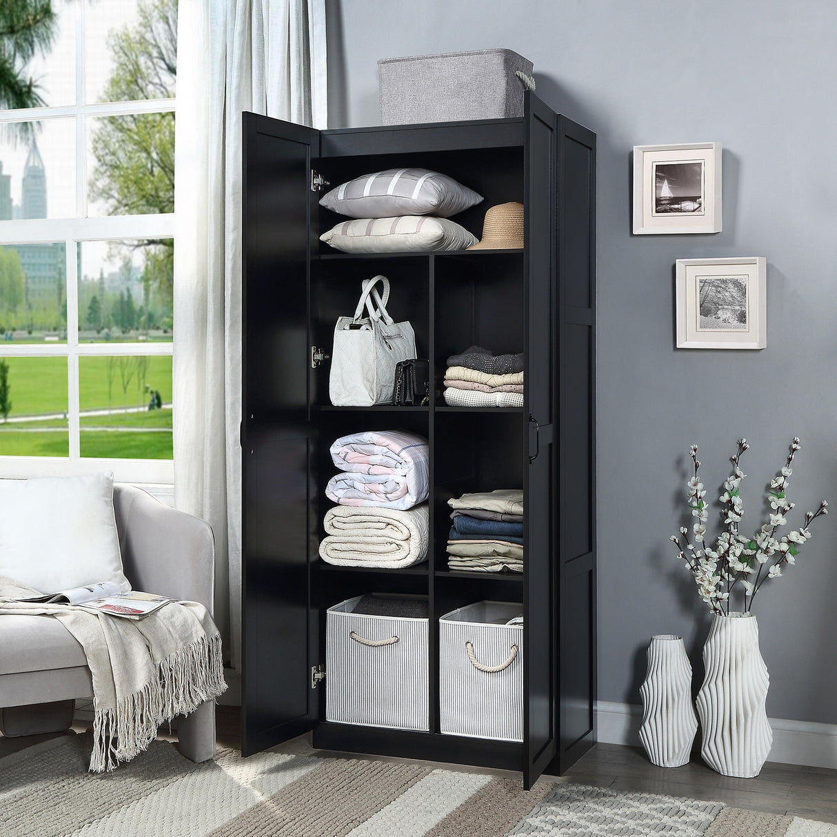 Hopkins Storage Closet 2.0 in Black by Manhattan Comfort at Eve Furniture