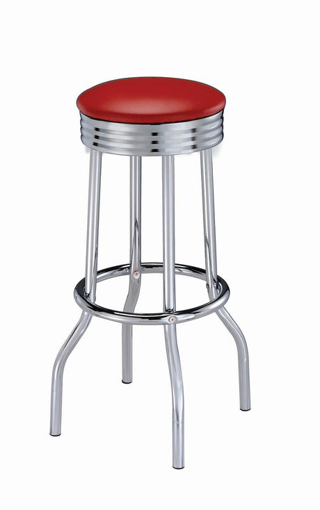 Hopkins Red/Chrome Upholstered Top Bar Stools, Set of 2