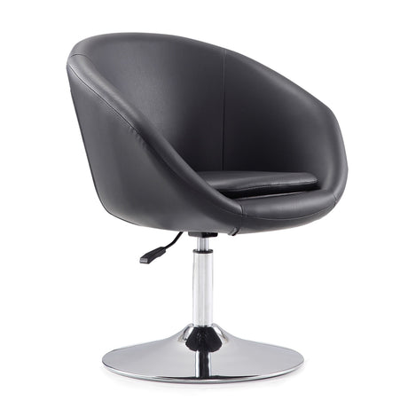 Hopper Swivel Adjustable Height Faux Leather Chair in Black and Polished Chrome (set of 2) by Manhattan Comfort at Eve Furniture