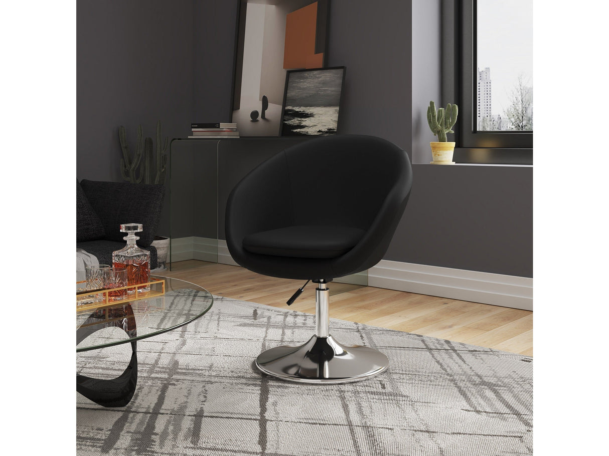 Hopper Swivel Adjustable Height Faux Leather Chair in Black and Polished Chrome (set of 2) by Manhattan Comfort at Eve Furniture