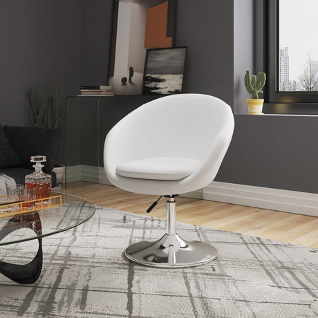 Hopper Swivel Adjustable Height Faux Leather Chair in White and Polished Chrome by Manhattan Comfort at Eve Furniture