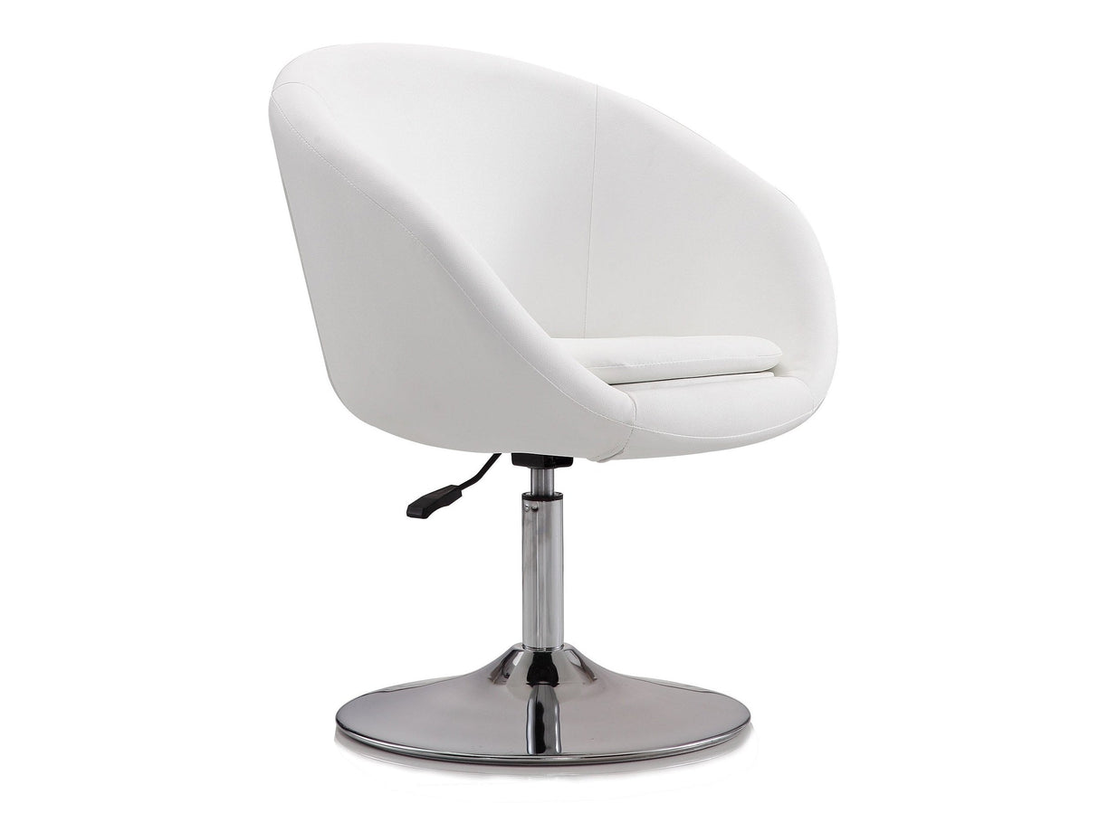 Hopper Swivel Adjustable Height Faux Leather Chair in White and Polished Chrome by Manhattan Comfort at Eve Furniture