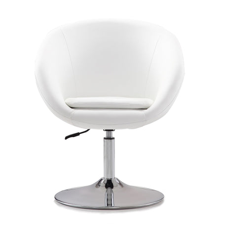 Hopper Swivel Adjustable Height Faux Leather Chair in White and Polished Chrome (set of 2) by Manhattan Comfort at Eve Furniture