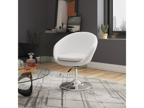 Hopper Swivel Adjustable Height Faux Leather Chair in White and Polished Chrome (set of 2) by Manhattan Comfort at Eve Furniture