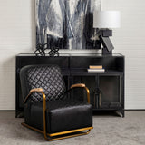 Horace I Black Leather Diamond Pattern w/Gold Iron Frame Accent Chair by Mercana at Eve Furniture