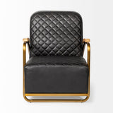 Horace I Black Leather Diamond Pattern w/Gold Iron Frame Accent Chair by Mercana at Eve Furniture