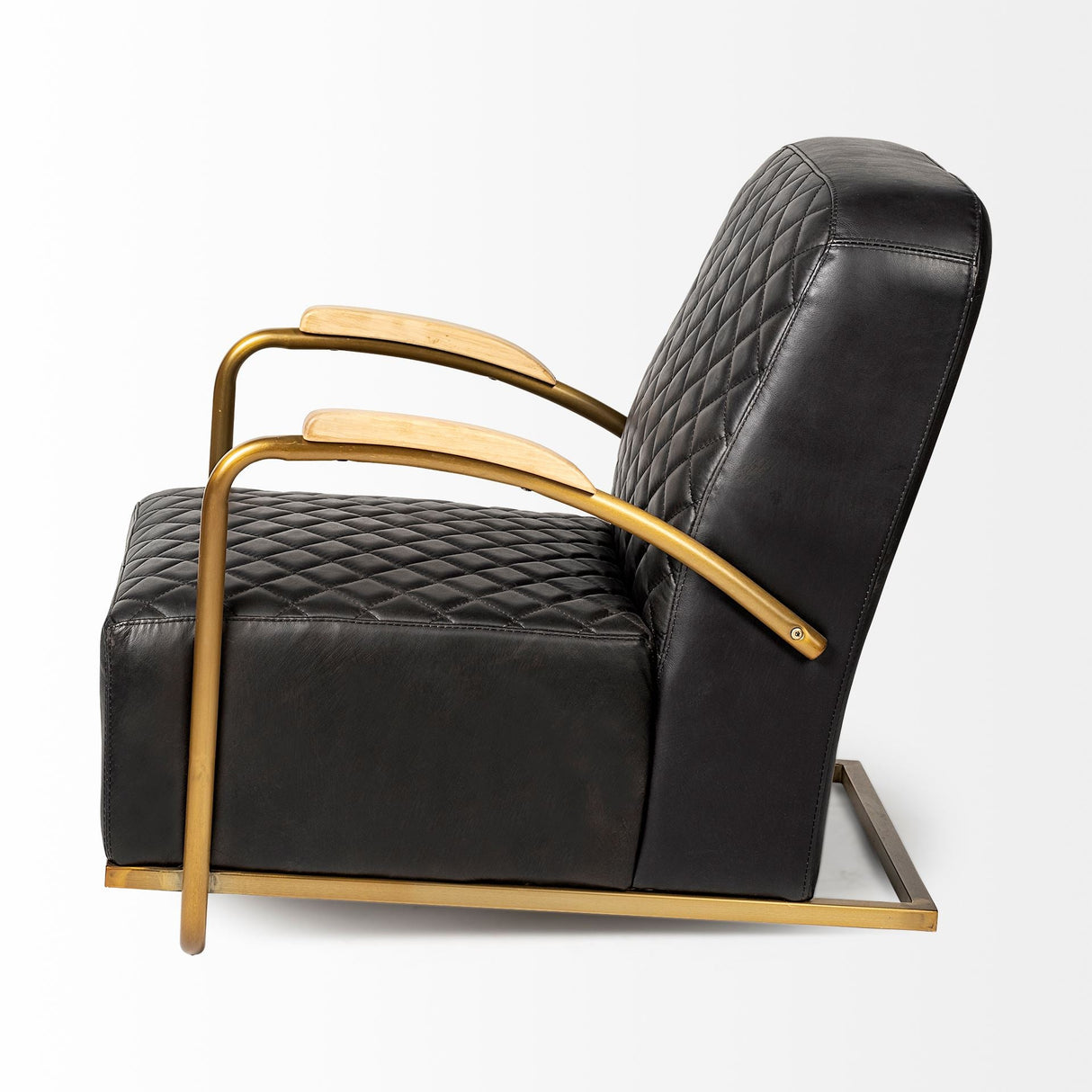 Horace I Black Leather Diamond Pattern w/Gold Iron Frame Accent Chair by Mercana at Eve Furniture