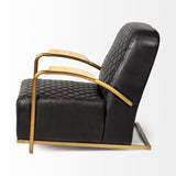 Horace I Black Leather Diamond Pattern w/Gold Iron Frame Accent Chair by Mercana at Eve Furniture