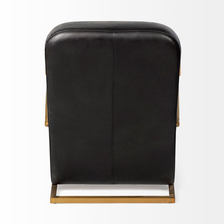 Horace I Black Leather Diamond Pattern w/Gold Iron Frame Accent Chair by Mercana at Eve Furniture