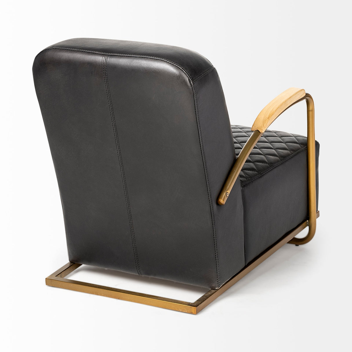 Horace I Black Leather Diamond Pattern w/Gold Iron Frame Accent Chair by Mercana at Eve Furniture