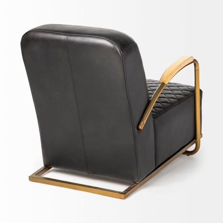 Horace I Black Leather Diamond Pattern w/Gold Iron Frame Accent Chair by Mercana at Eve Furniture