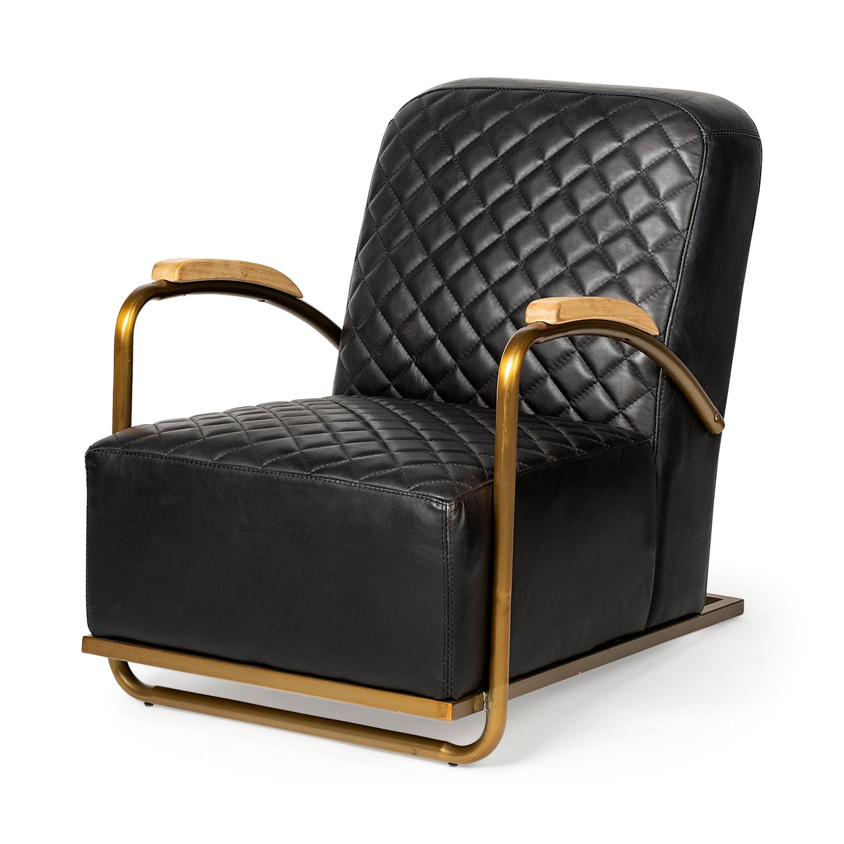 Horace I Black Leather Diamond Pattern w/Gold Iron Frame Accent Chair by Mercana at Eve Furniture