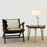Horizon Brushed Nickel Table Lamp with On/Off Switch Curved Metal Base Linen Shade by Ashcroft Furniture at Eve Furniture