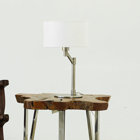 Horizon Brushed Nickel Table Lamp with On/Off Switch Curved Metal Base Linen Shade by Ashcroft Furniture at Eve Furniture