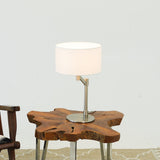 Horizon Brushed Nickel Table Lamp with On/Off Switch Curved Metal Base Linen Shade by Ashcroft Furniture at Eve Furniture