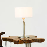 Horizon Brushed Nickel Table Lamp with On/Off Switch Curved Metal Base Linen Shade by Ashcroft Furniture at Eve Furniture
