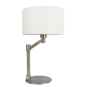 Horizon Brushed Nickel Table Lamp with On/Off Switch Curved Metal Base Linen Shade by Ashcroft Furniture at Eve Furniture