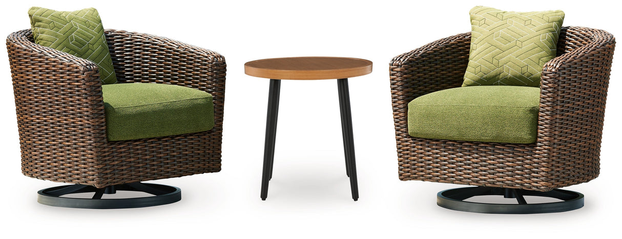 Horizon Hall Brown/Green 2 Lounge Chairs with End Table by Ashley at Eve Furniture