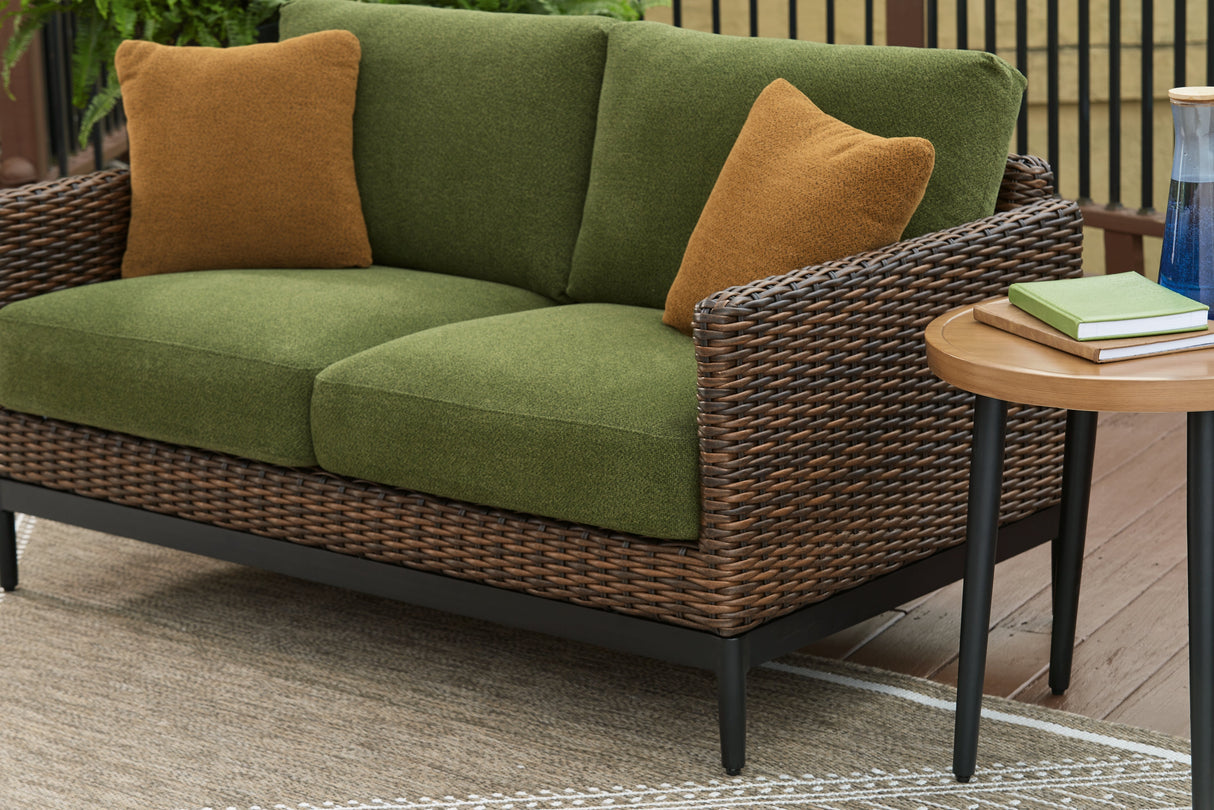 Horizon Hall Brown/Green Outdoor Loveseat with Cushion