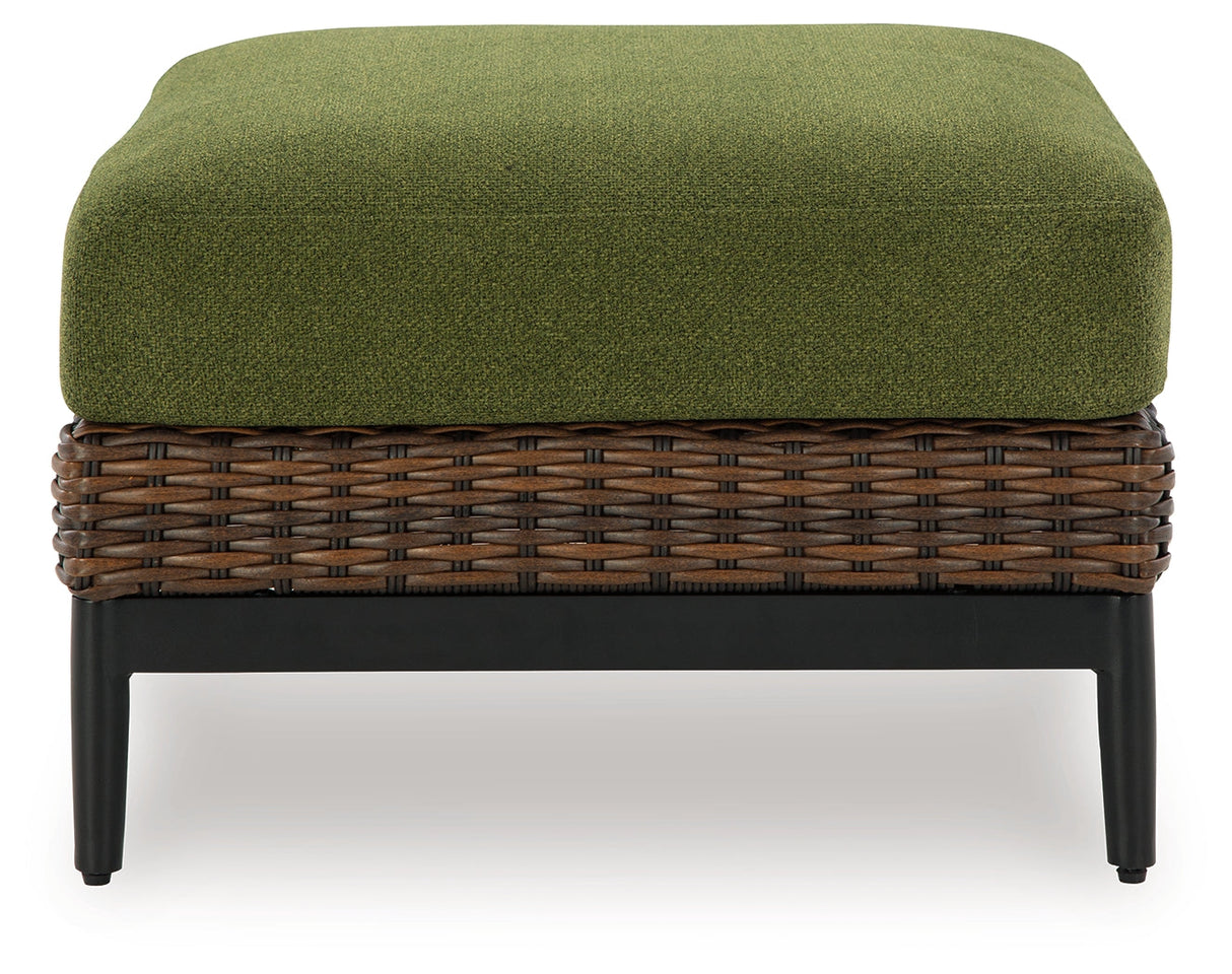 Horizon Hall Brown/Green Outdoor Ottoman with Cushion