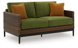 Horizon Hall Brown/Green Outdoor Loveseat with Cushion by Ashley at Eve Furniture