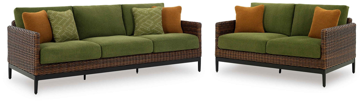 Horizon Hall Brown/Green Outdoor Sofa and Loveseat