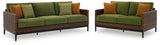 Horizon Hall Brown/Green Outdoor Sofa and Loveseat