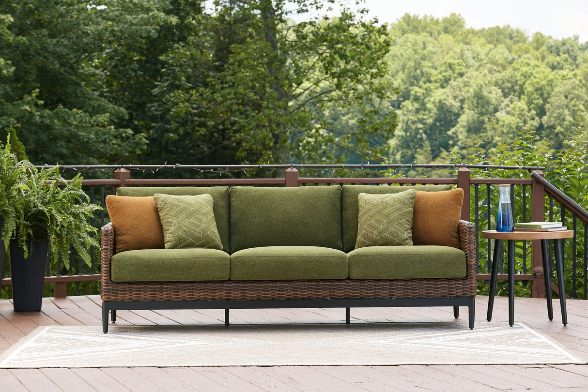 Horizon Hall Brown/Green Outdoor Sofa with Cushion by Ashley at Eve Furniture
