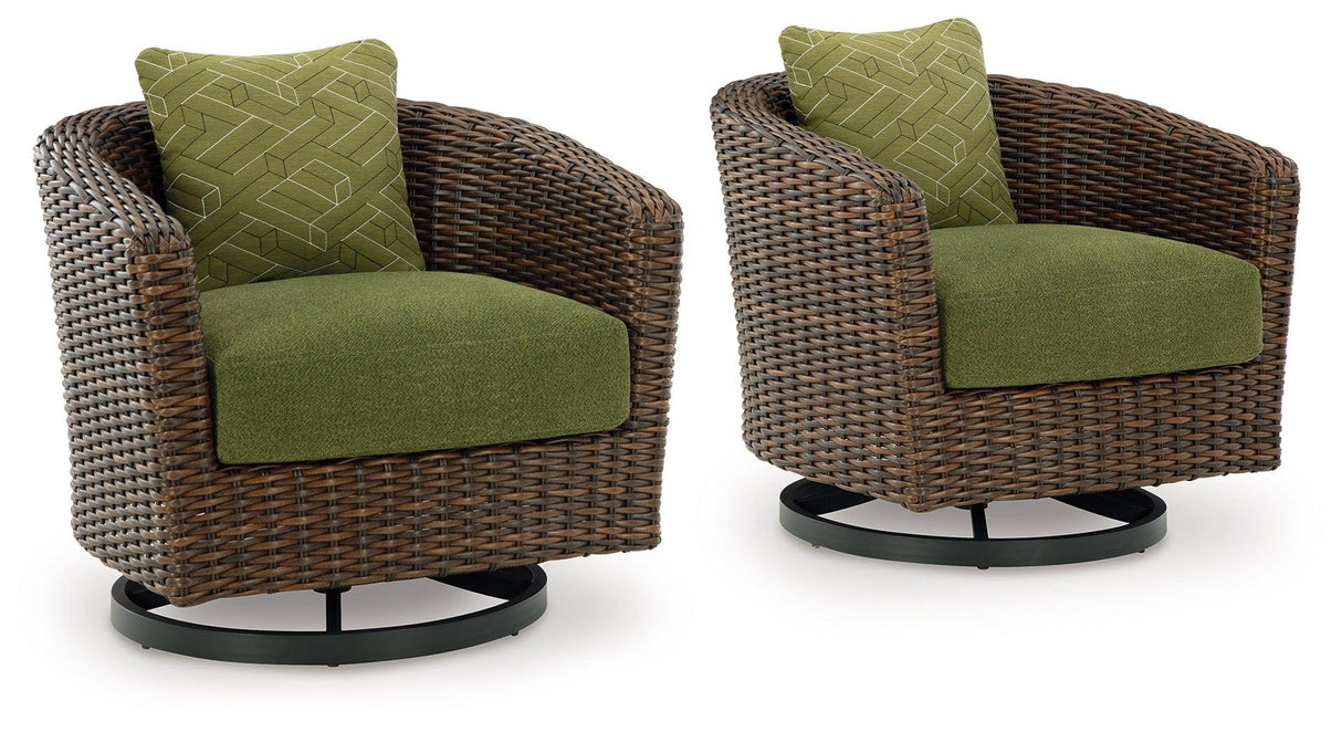Horizon Hall Brown/Green Outdoor Swivel Lounge Chair with Cushion by Ashley at Eve Furniture