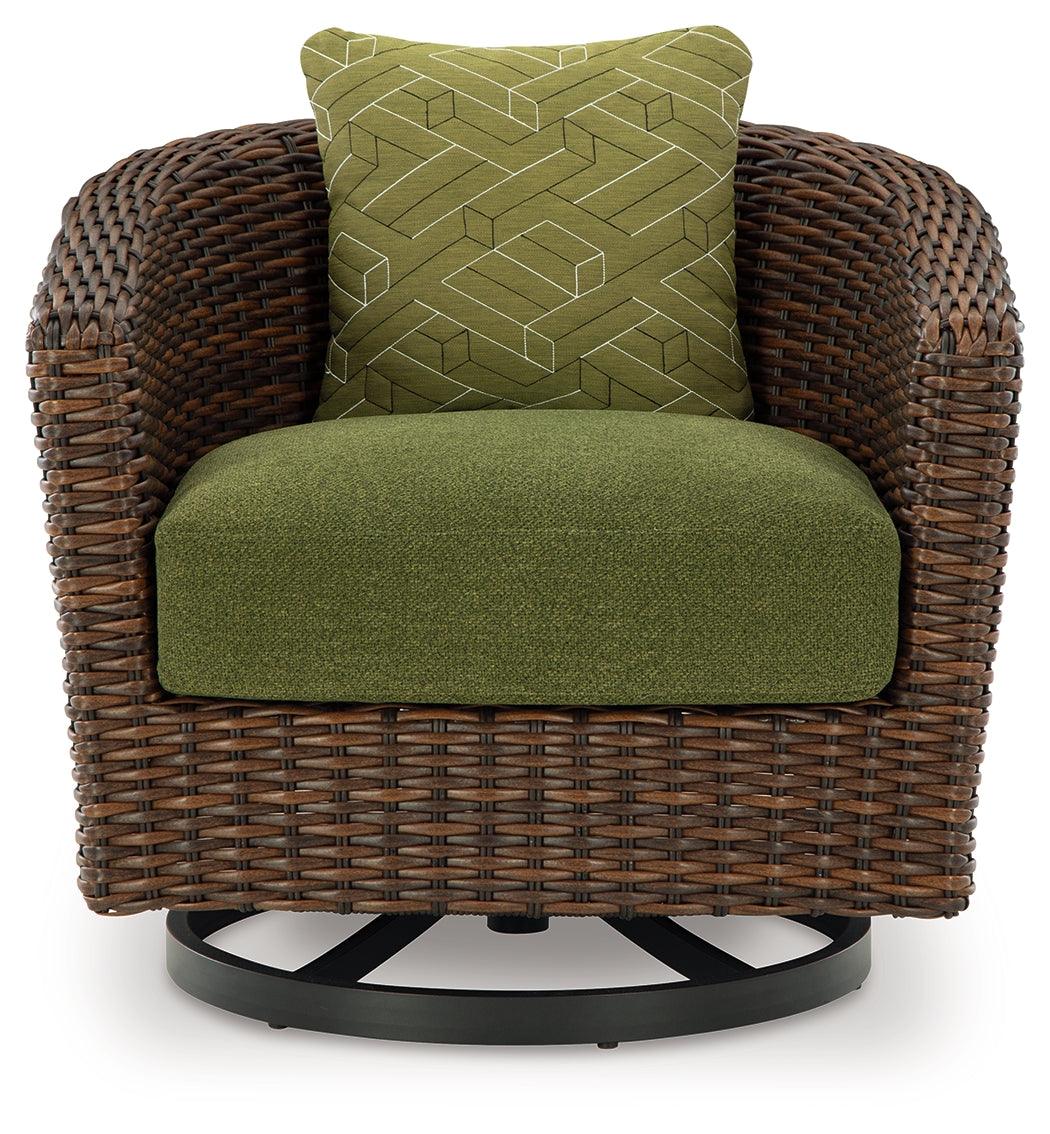 Horizon Hall Brown/Green Outdoor Swivel Lounge Chair with Cushion by Ashley at Eve Furniture