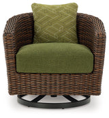 Horizon Hall Brown/Green Outdoor Swivel Lounge Chair with Cushion by Ashley at Eve Furniture