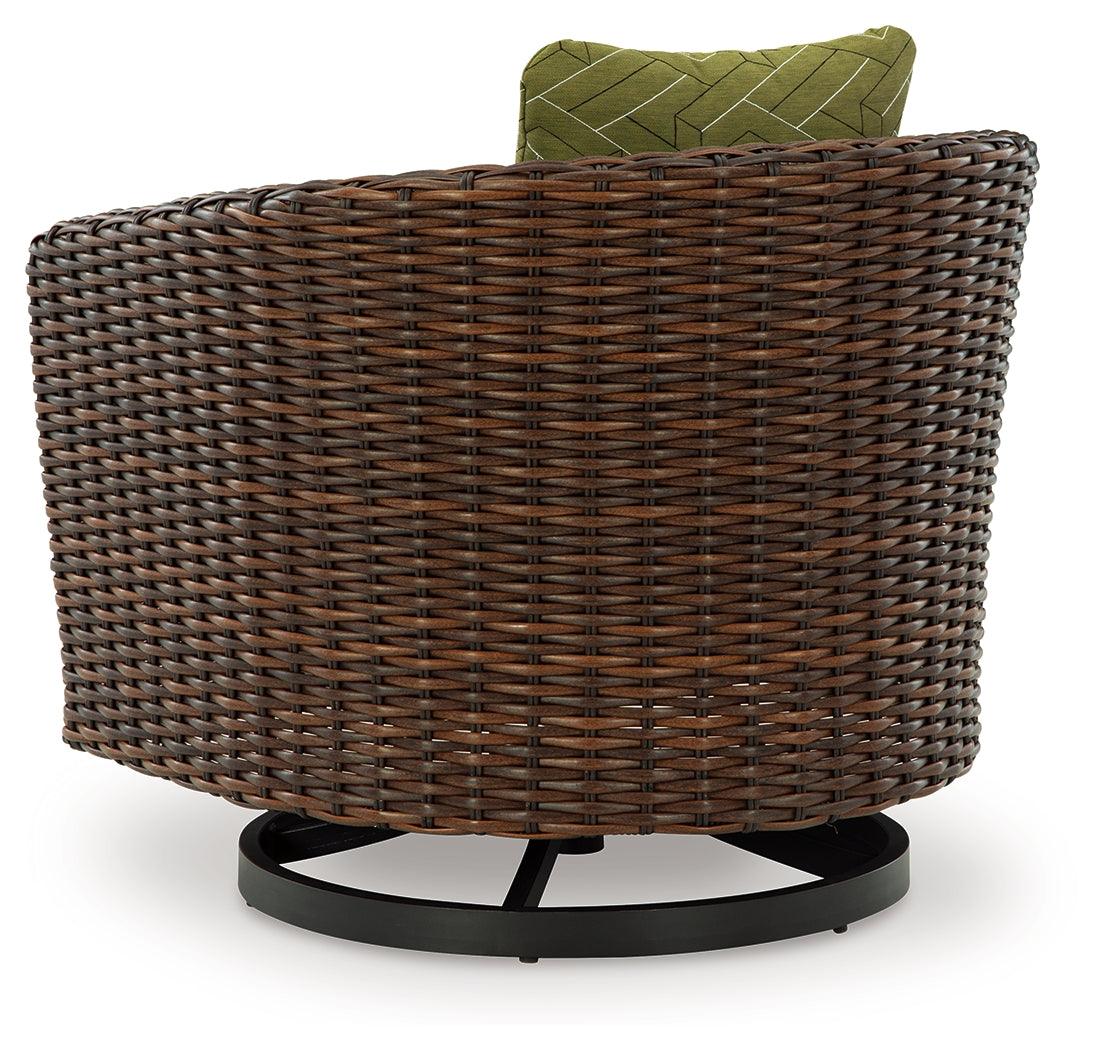 Horizon Hall Brown/Green Outdoor Swivel Lounge Chair with Cushion by Ashley at Eve Furniture