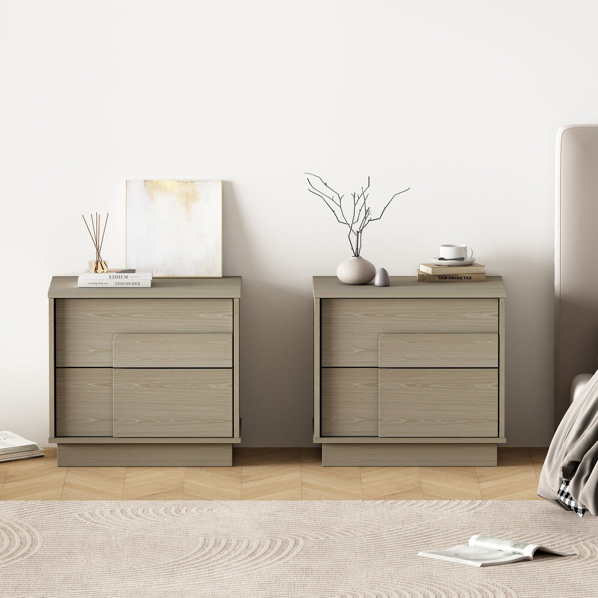 Horizon Nightstand in Whitewashed Oak (set of 2) by Manhattan Comfort at Eve Furniture