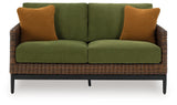 Horizon Hall Brown/Green Outdoor Loveseat with Cushion by Ashley at Eve Furniture