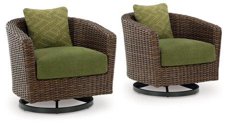 Horizon Hall Brown/Green Outdoor Swivel Lounge Chair with Cushion by Ashley at Eve Furniture