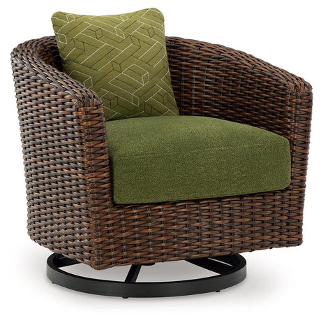 Horizon Hall Brown/Green Outdoor Swivel Lounge Chair with Cushion by Ashley at Eve Furniture