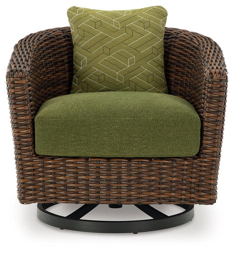 Horizon Hall Brown/Green Outdoor Swivel Lounge Chair with Cushion by Ashley at Eve Furniture