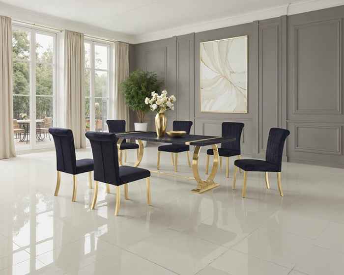 Horley Gold/Black 7-Piece Dining Room Set by Furniture of America at Eve Furniture