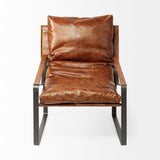 Hornet I 27.0L x 35.0W x 36.0H Brown Leather Unibody Seat w/ Black Metal Frame Accent Chair by Mercana at Eve Furniture