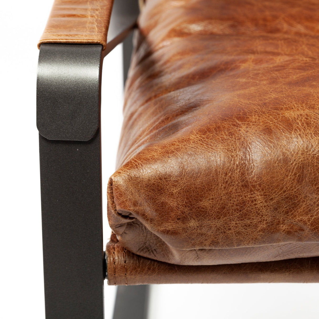 Hornet I 27.0L x 35.0W x 36.0H Brown Leather Unibody Seat w/ Black Metal Frame Accent Chair by Mercana at Eve Furniture