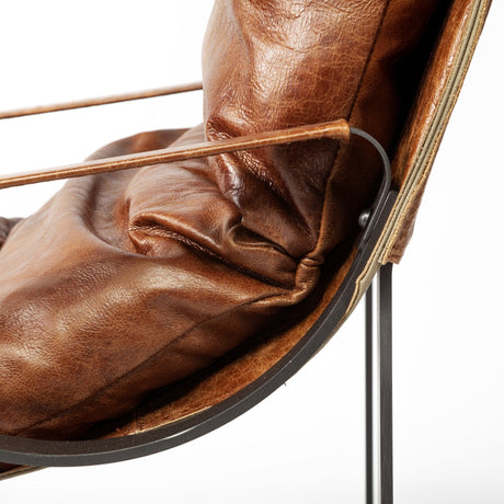 Hornet I Brown Leather Unibody Seat w/ Black Metal Frame Accent Chair by Mercana at Eve Furniture