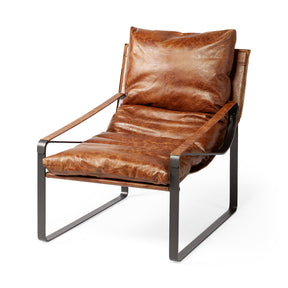 Hornet I Brown Leather Unibody Seat w/ Black Metal Frame Accent Chair by Mercana at Eve Furniture
