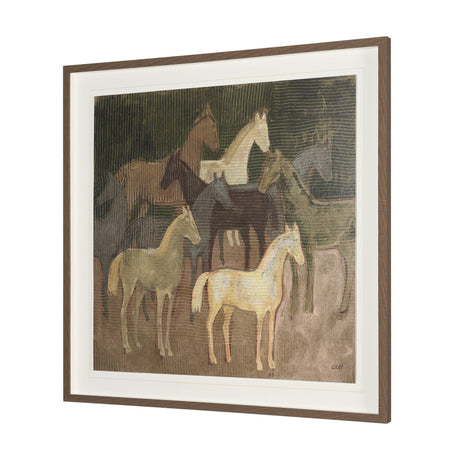 Horse Herd by Mercana Studio Hand-Embellished Textured Framed Artwork Matted under Glass by Mercana at Eve Furniture