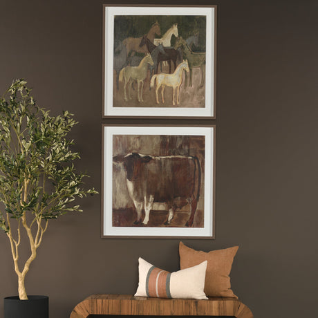 Horse Herd by Mercana Studio Hand-Embellished Textured Framed Artwork Matted under Glass by Mercana at Eve Furniture