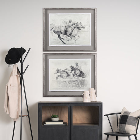 Horse Racing I by Mercana Studio a Hand Embellished Textured Framed Art Print Matted under Glass by Mercana at Eve Furniture