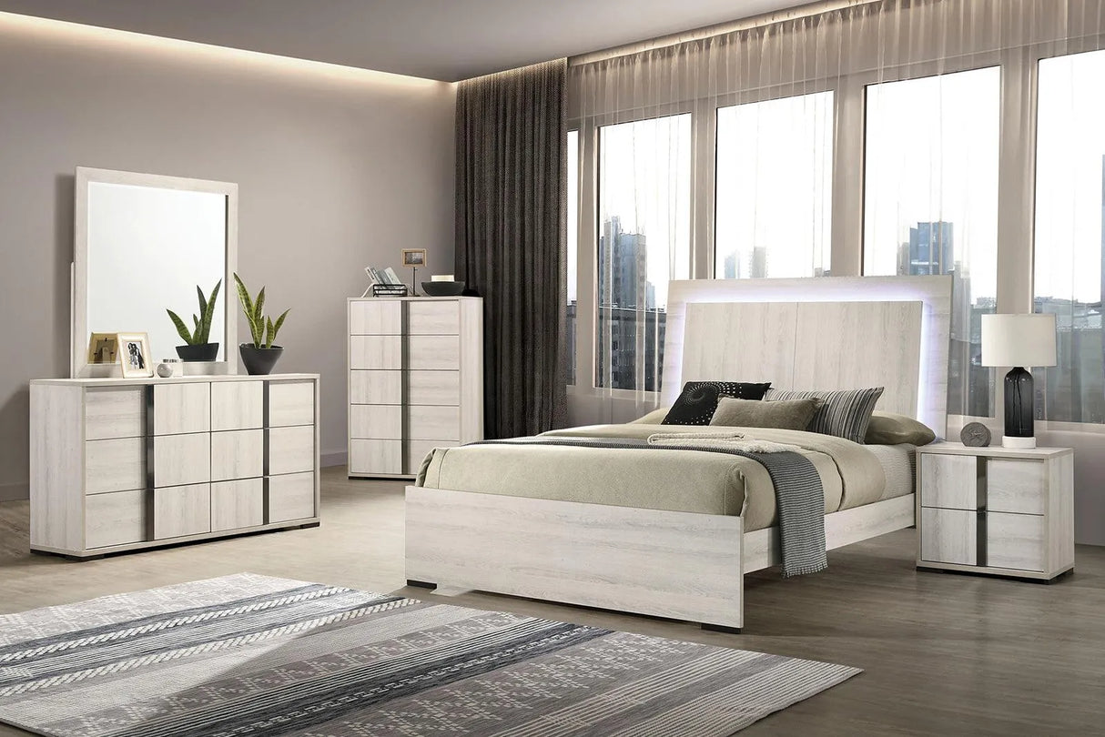 Horten Whitewash LED Queen Panel Bed by Furniture of America at Eve Furniture