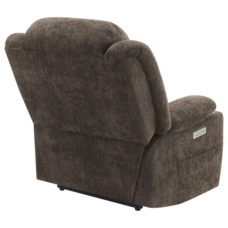 Houston Dark Brown Upholstered Power Lift Recliner Chair by Coaster at Eve Furniture