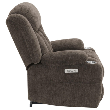 Houston Dark Brown Upholstered Power Lift Recliner Chair by Coaster at Eve Furniture