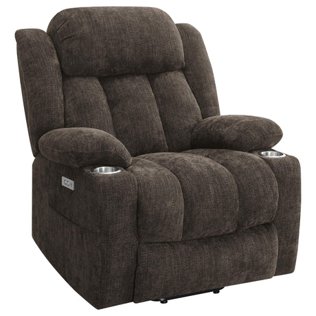 Houston Dark Brown Upholstered Power Lift Recliner Chair by Coaster at Eve Furniture