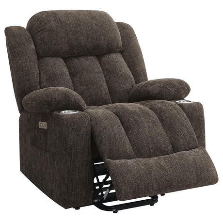 Houston Dark Brown Upholstered Power Lift Recliner Chair by Coaster at Eve Furniture